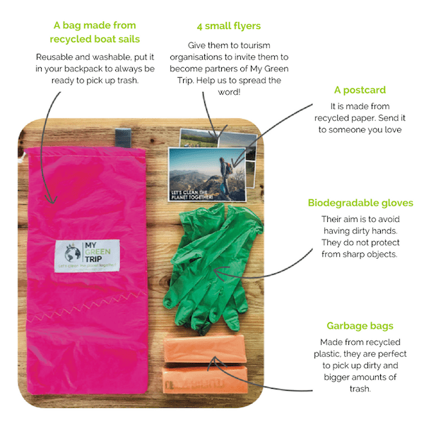 Tourisme durable : les start-ups pour devenir un voyageur responsable My Green Trip kit ramassage de déchets